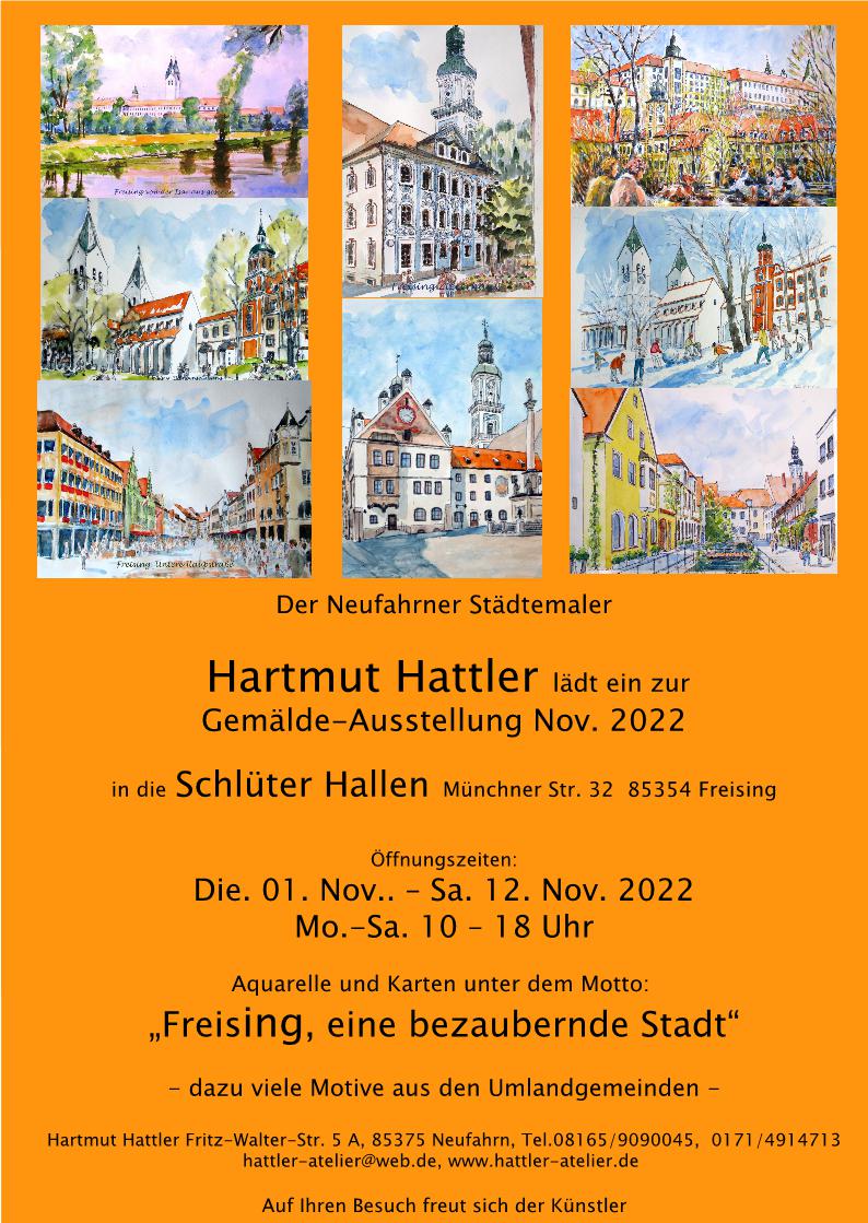 Ausstellung Aquarelle von Hartmut Hattler in den Schlüter Hallen Freising ab 01. November 2022 bis 12. November 2022