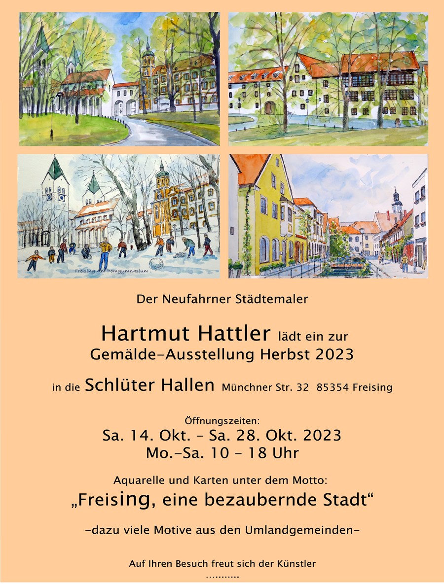 Ausstellung Aquarelle von Hartmut Hattler in den Schlüter Hallen Freising ab 14. Okt. 2023 bis 28. Okt. 2023